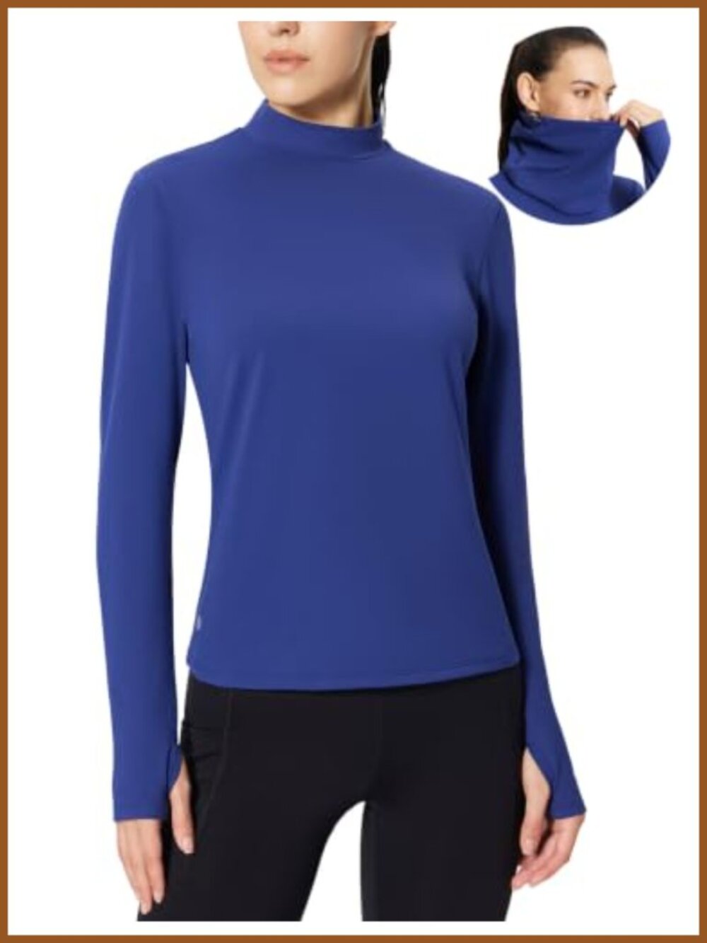Women's Thermal Long Sleeve Fleece Lined Base Layer Top with Detachable Neck